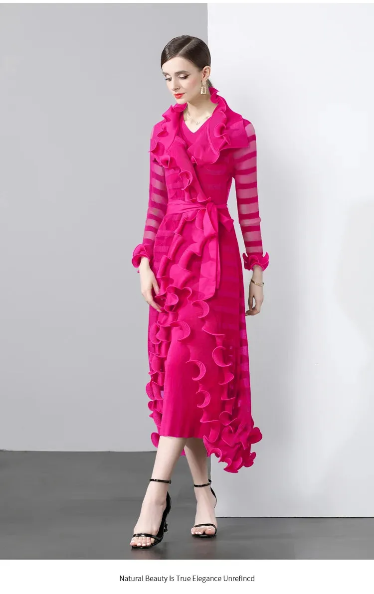 Women's 2-Piece Pleated Coat & Sleeveless Dress Set
