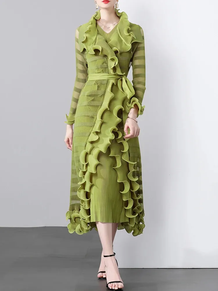 Women's 2-Piece Pleated Coat & Sleeveless Dress Set