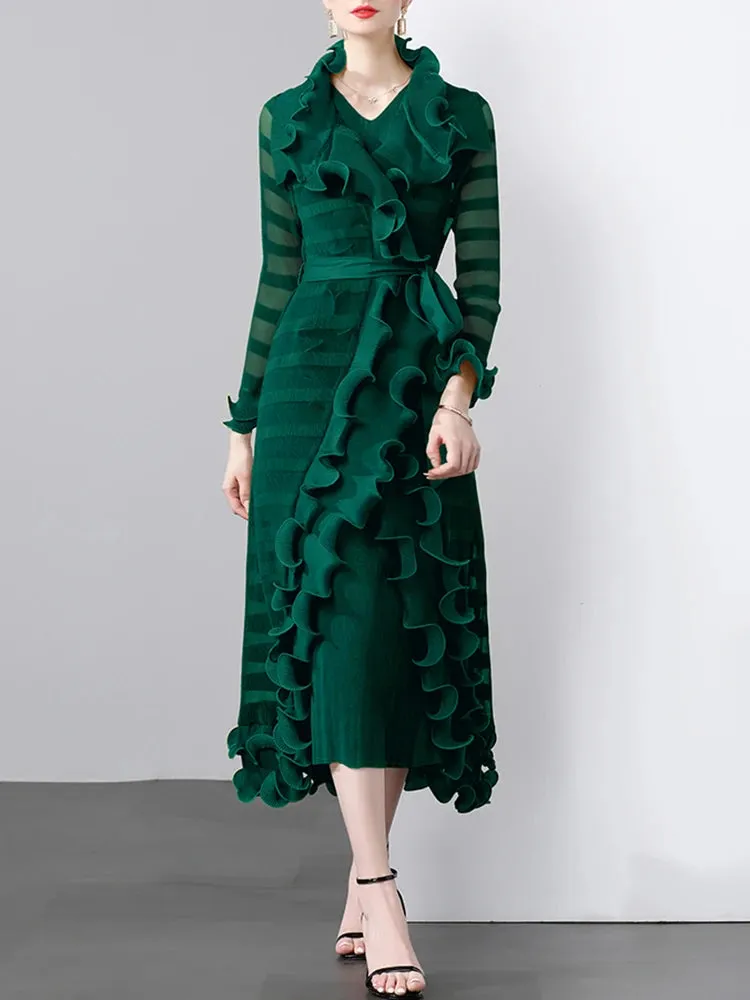 Women's 2-Piece Pleated Coat & Sleeveless Dress Set