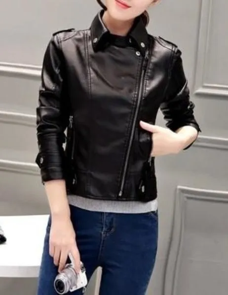 Womens Faux Leather Motorcycle Jacket